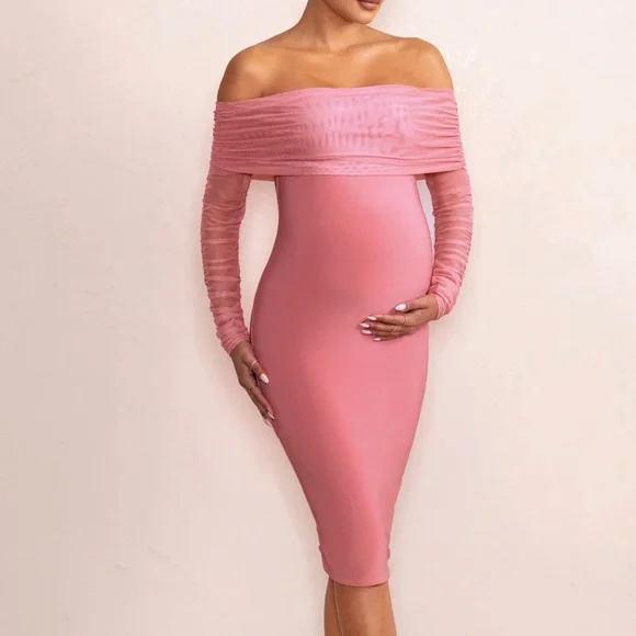 white christmas dresses Luxury Pink Maternity Gown, Pregnant Guest, Baby Shower 1XL / Mauve Pink main image 1